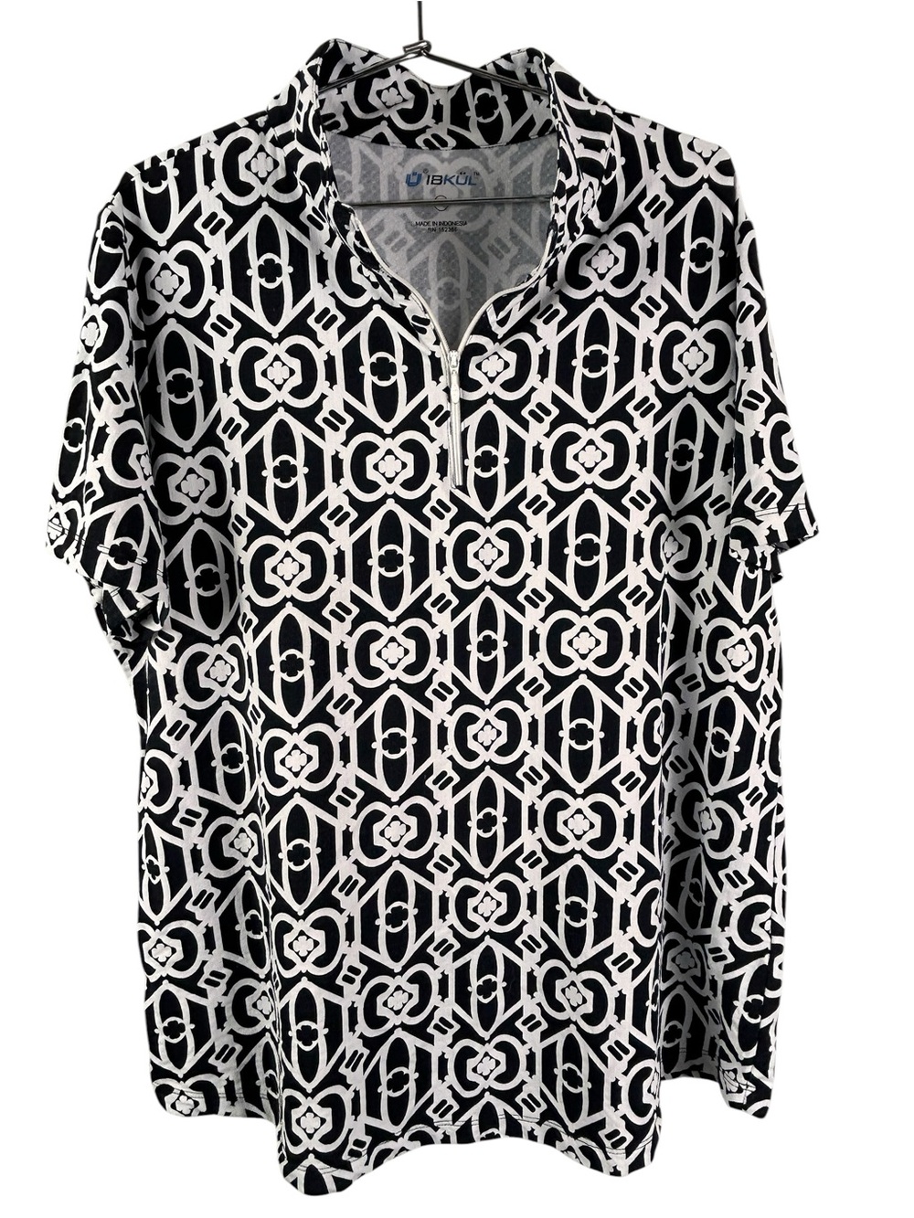 IBKul Black & White Geo-Print Polo Short Sleeve Shirt